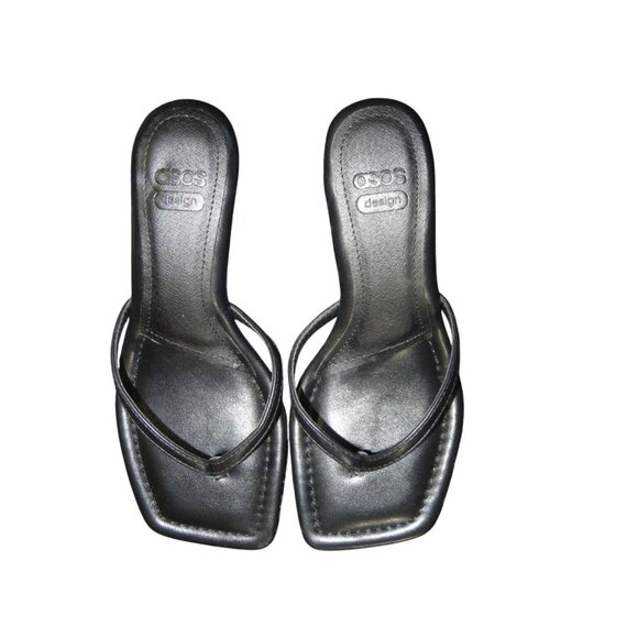 ASOS Black Vegan Leather Square Toe Kitten Heel Mules Size 6 - Picture 1 of 8